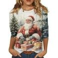 Women's 3/4 Sleeve Christmas Shirts Xmas Tree Graphic Tshirts Merry and