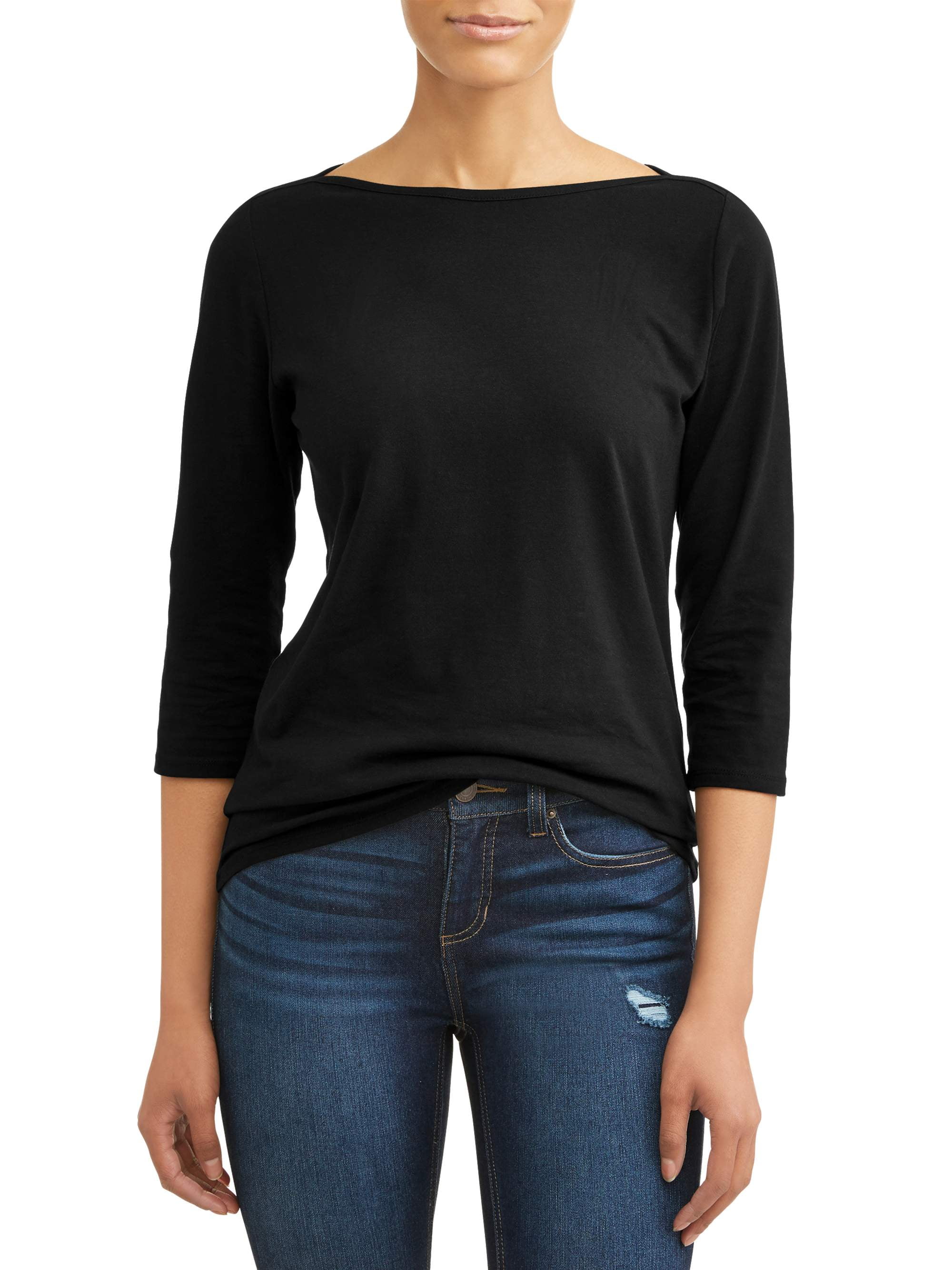 Boatneck banded 3/4 sleeve single layer top