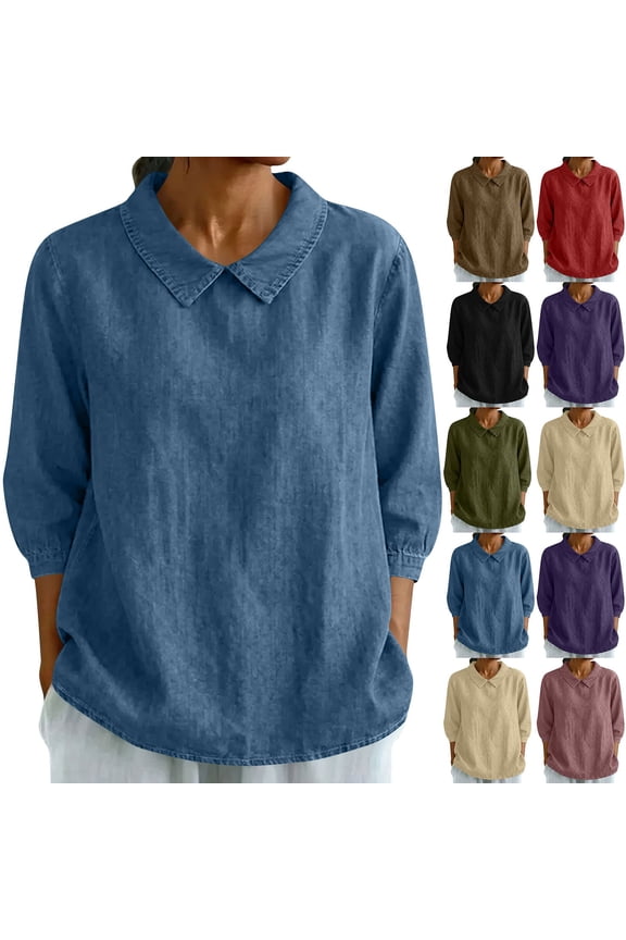 Women's 3/4 Sleeve Collar Loose Fit Pullover Top Shirt Blouse Solid Color Casual Daily Wear Work Office Vacation Fashion Essential Gift for Women | Sopatenor,Beige XL