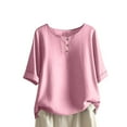 thumbnail image 1 of Women's 3/4 Sleeve Cotton Linen Jacquard Blouses Top T-Shirt, 1 of 5