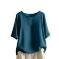 thumbnail image 1 of Women's 3/4 Sleeve Cotton Linen Jacquard Blouses Top T-Shirt, 1 of 5