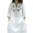 thumbnail image 1 of Women's 3/4 Sleeve Cotton Linen Tops Floral Embroidery V Neck Side Split Blouses Flowy Swing Tunic Fashion Shirts M-2XL, 1 of 3