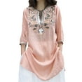 thumbnail image 1 of Women's 3/4 Sleeve Cotton Linen Tops Floral Embroidery V Neck Side Split Blouses Flowy Swing Tunic Fashion Shirts M-2XL, 1 of 3