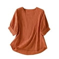 thumbnail image 1 of Women's 3/4 Sleeve Cotton Shirts, Crewneck Gauze Tunic Blouse, Summer Lightweight Loose Casual Vintage Tops Fall Shirts for Lady Orange M, 1 of 7