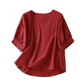 thumbnail image 1 of Women's 3/4 Sleeve Cotton Shirts, Crewneck Gauze Tunic Blouse, Summer Lightweight Loose Casual Vintage Tops Funny Tshirts M, 1 of 9