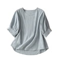 thumbnail image 1 of Women's 3/4 Sleeve Cotton Shirts, Crewneck Gauze Tunic Blouse, Summer Lightweight Loose Casual Vintage Tops Long Sleeve Tunic Tops Blue M, 1 of 9