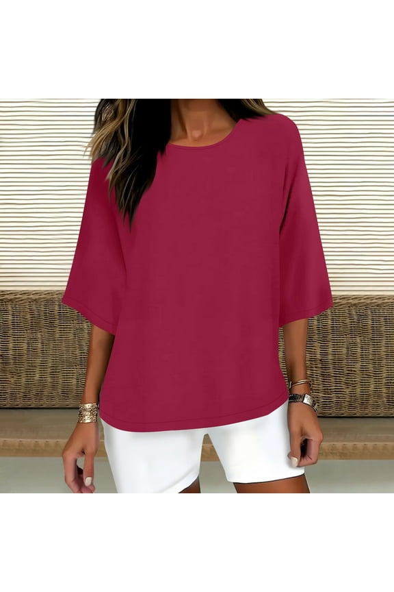 Women's 3/4 Sleeve Crew Neck Blouse, Comfortable Casual Top for Spring/Summer, Limited Time Offer Under 10 Dollars