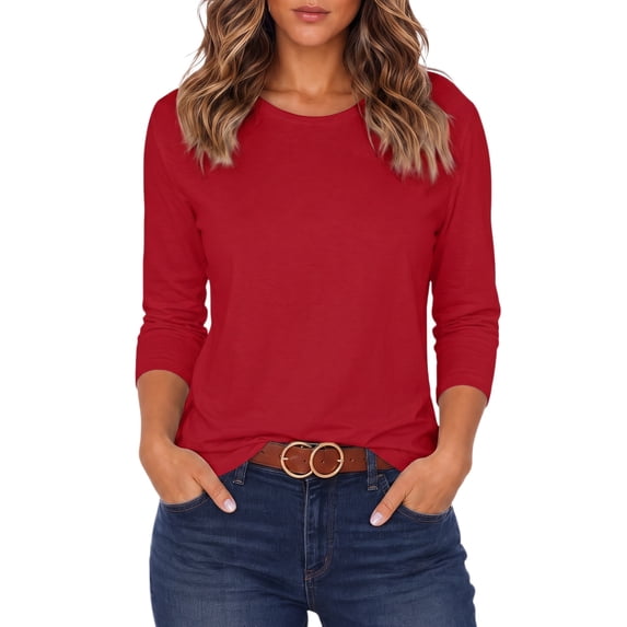 Women's 3/4 Sleeve Crew Neck Cotton T Shirts Soft Stretchy Casual Daily Wear Layering Tops Classic Fit