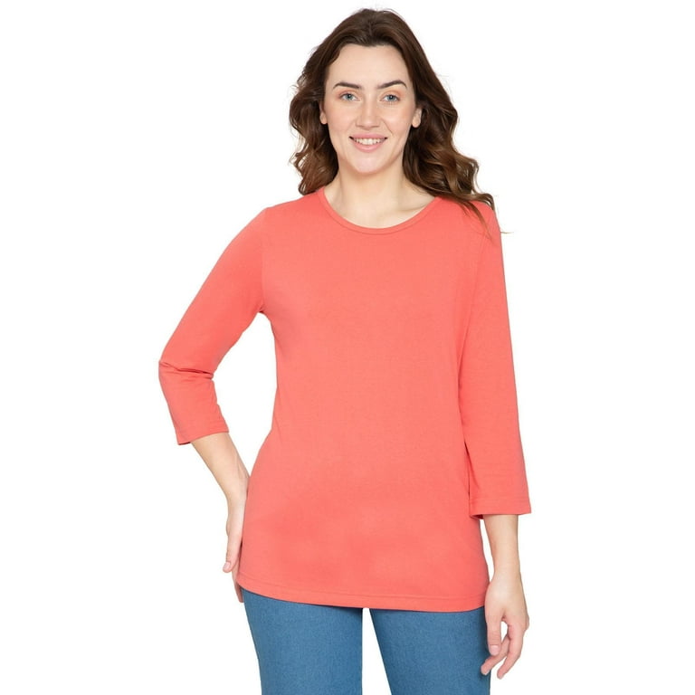 Women's 3/4 Sleeve Crew Neck Top - Comfortable Jersey Knit to Dress Up or  Down