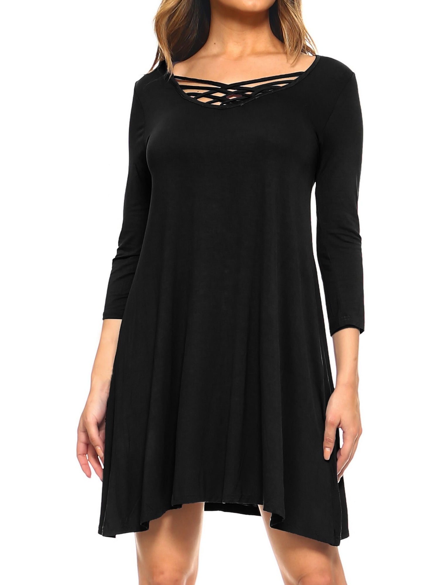 black criss cross dress Black Knee Length 100% Cotton Criss-Cross Dress 48