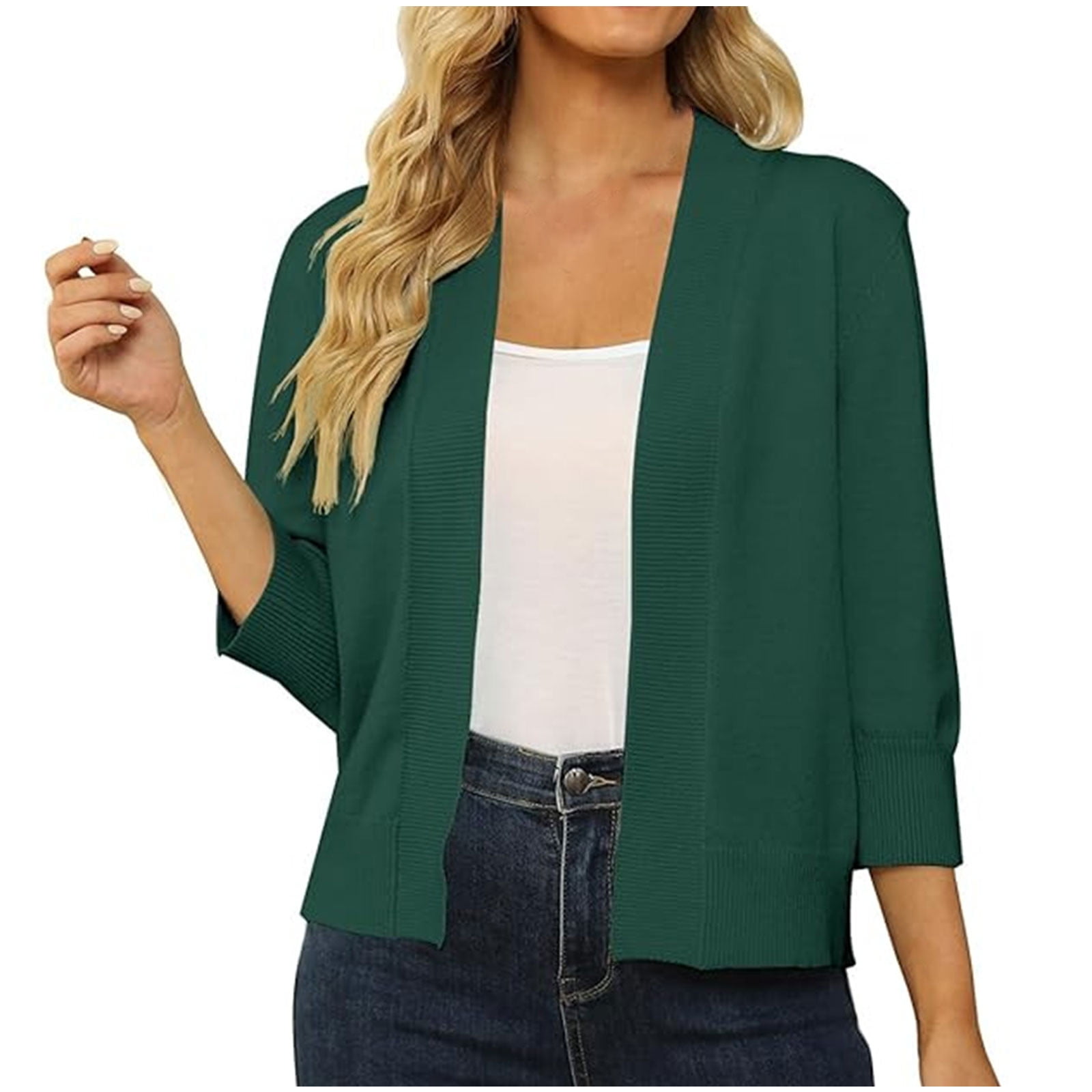 URRU Women’s 3/4 Sleeve Cropped Cardigan – Lightweight, Open Front, Perfect For All Seasons