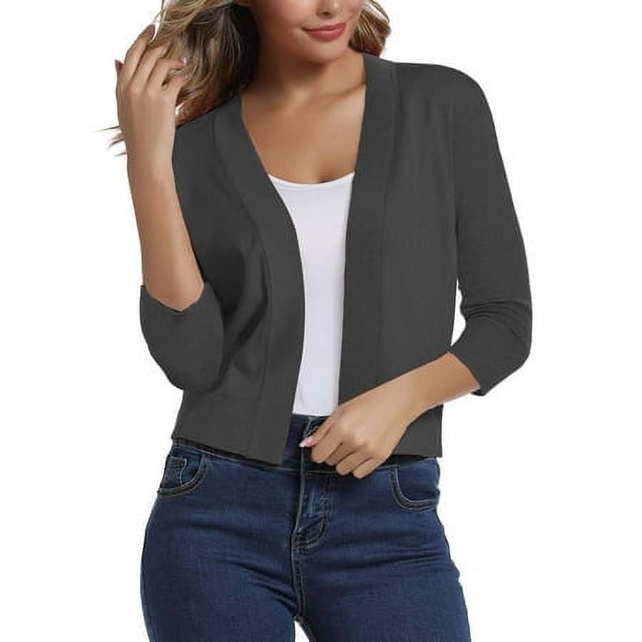 Women's 3/4 Sleeve Cropped Cardigans Sweaters Jackets Open Front Short ...