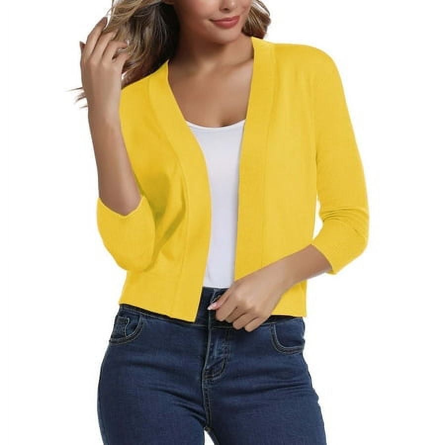 Women's 3/4 Sleeve Cropped Cardigans Sweaters Jackets Open Front Short
