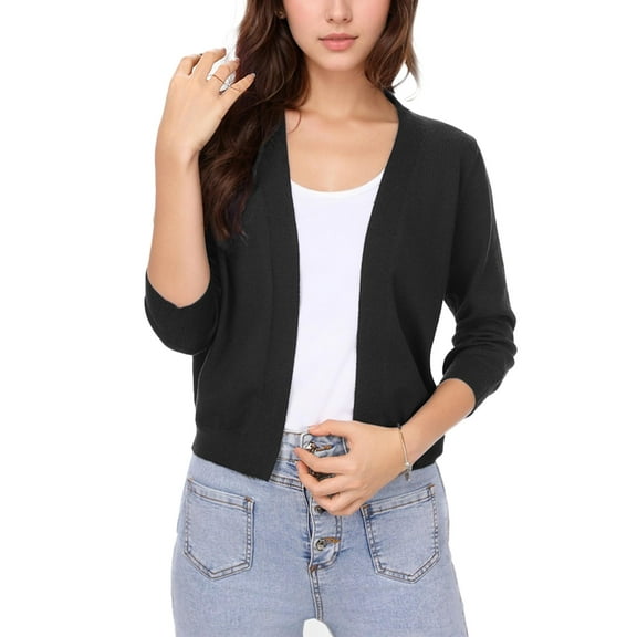Women's 3/4 Sleeve Cropped Cardigans Sweaters Jackets Open Front Short Shrugs for Dresses
