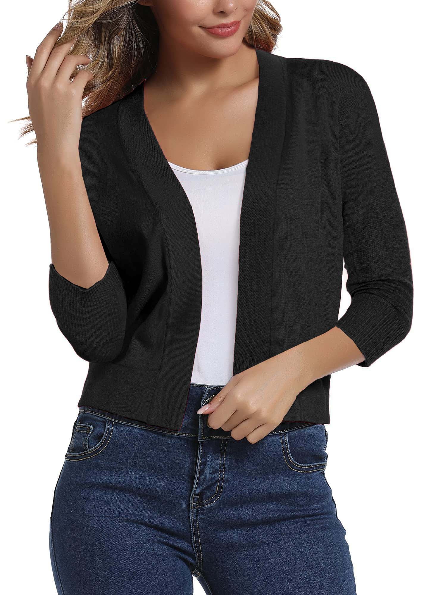 Women's 3/4 Sleeve Cropped Cardigans Sweaters Jackets Open Front Short
