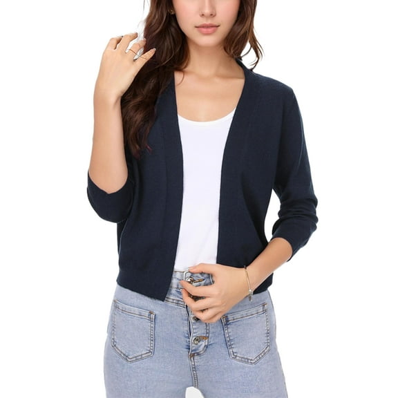Women's 3/4 Sleeve Cropped Cardigans Sweaters Jackets Open Front Short Shrugs for Dresses