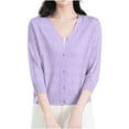 thumbnail image 1 of Women's 3/4 Sleeve Cropped Knit Sweater Cardigan Solid Color Button Down V-Neck Tops Casual Lightweight Sweaters Tops, 1 of 5