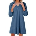 thumbnail image 1 of Women's 3/4 Sleeve Denim Dress V-Neck Casual Short Dresses Casual Babydoll with Ruffled Hem, Daily Wear for Spring and Summer,XXL,Sky Blue, 1 of 8
