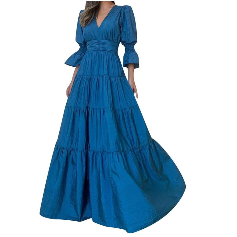 Street Solid Patchwork Pleated O Neck Long Dress Dresses(4 Colors) Street Solid Patchwork Pleated O Neck Long Dress Dresses(4 Colors)
