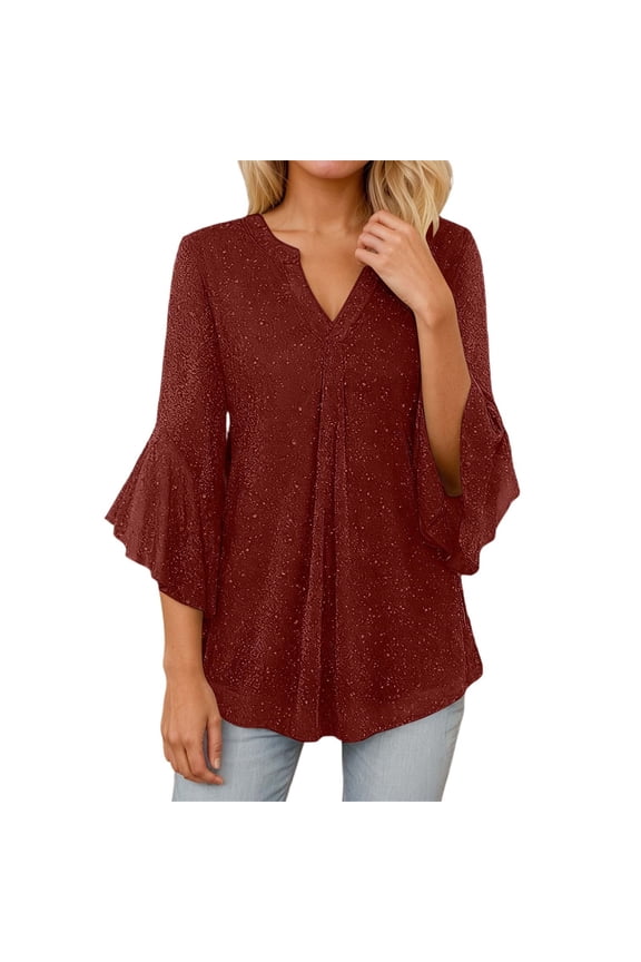 Women's 3/4 Sleeve Dressy Blouses Shirts Sparkly Casual Loose Fit Mesh Elegant Party Glitter Flowy Fancy Tunic Tops