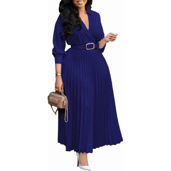 Women’s 3/4 Sleeve Flared A Line Dress Wedding Guest Casual Semi Formal Office Lady Dresses with Belt