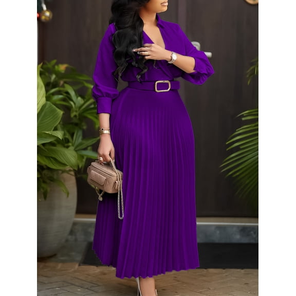 Women’s 3/4 Sleeve Flared A Line Dress Wedding Guest Casual Semi Formal Office Lady Dresses with Belt