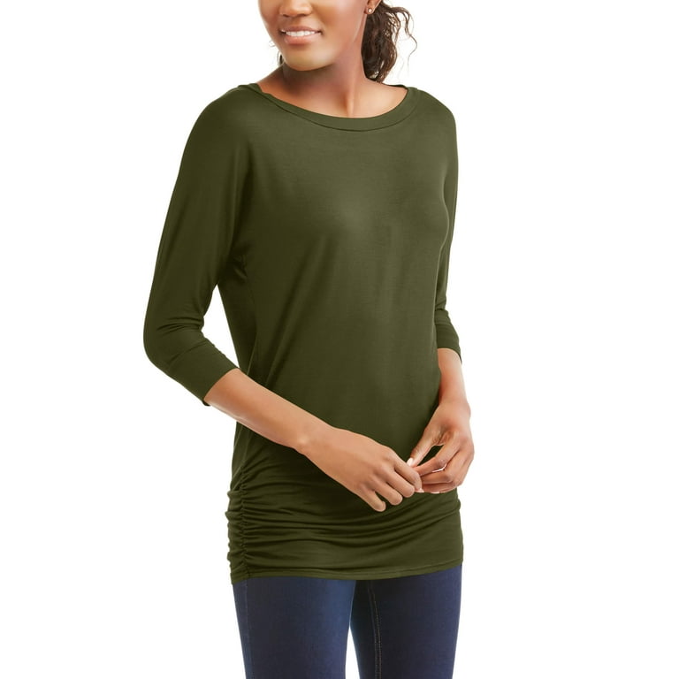 Three quarter sleeve side ruched deals tee