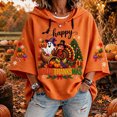 thumbnail image 1 of Women's 3/4 Sleeve Halloween Graphic Hoodies Funny Happy Hallothanksmas Print Hooded Sweatshirt Cute Thanksgiving Christmas Holiday Tops, 1 of 4