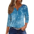 Women's 3/4 Sleeve Henley Shirts Christmas Trees Xmas Snowflake Print T