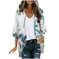 thumbnail image 1 of Women's 3/4 Sleeve Kimono Cardigan Open Front Chiffon Cover Ups Tropical Print Beach Casual Hawaiian Clothes (2XL, White-B), 1 of 6