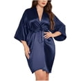 thumbnail image 1 of Women's 3/4 Sleeve Kimonos Robe Short Nightgowns Bridesmaids Wedding Party Bathrobe Sleepwear Ladies Cottons Pajamas Navy 3XL, 1 of 6