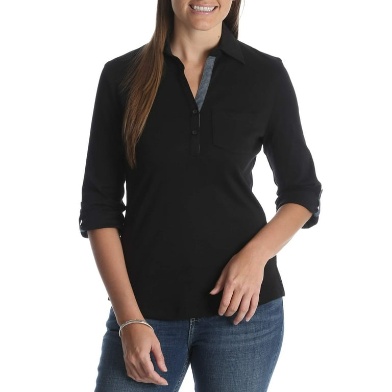 Women's 3/4 Sleeve Knit Top With Button Placket