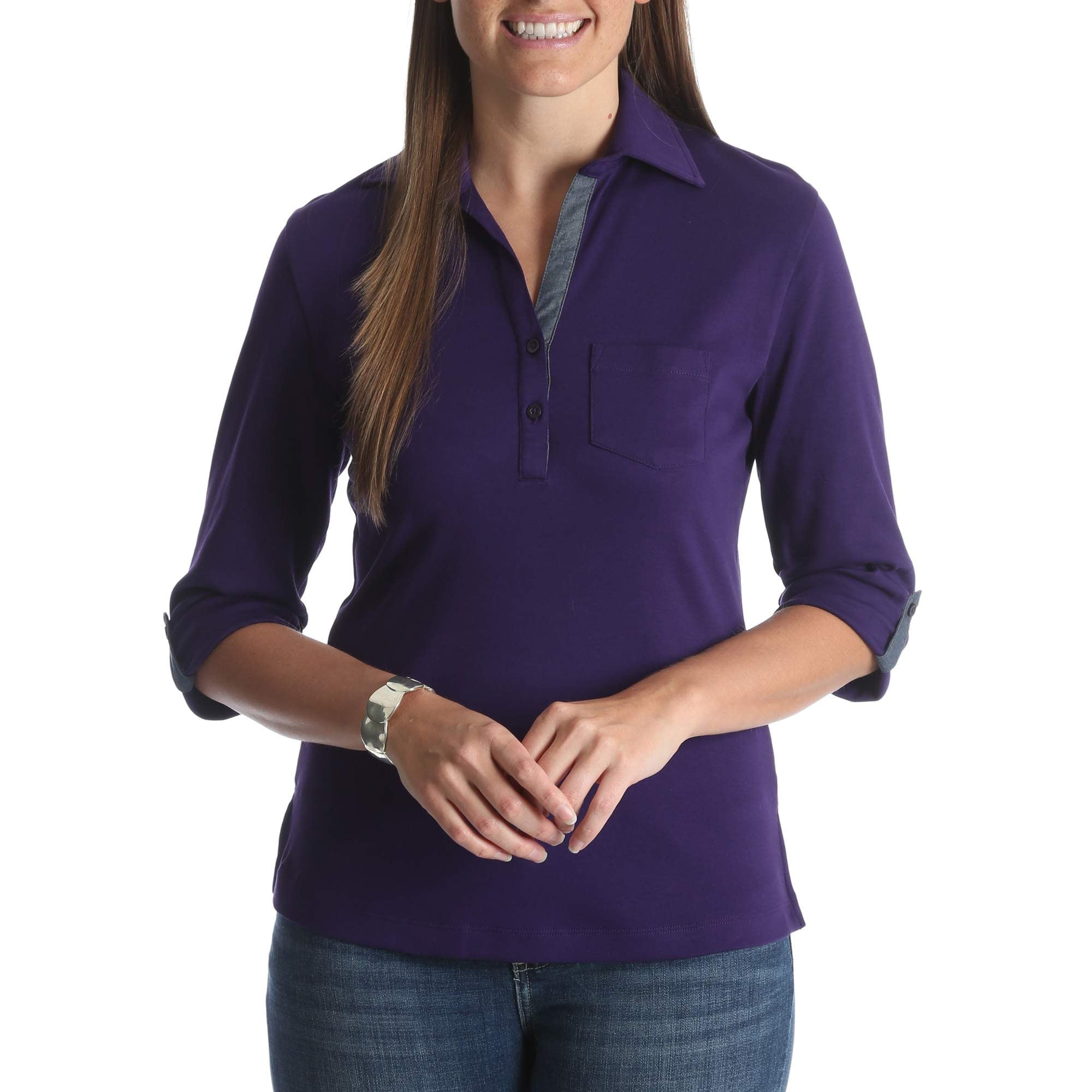 Women's 3/4 Sleeve Knit Top With Button Placket