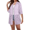 thumbnail image 1 of Women's 3/4 Sleeve Lace Cardigan Elegant Open Front Lightweight Cover up Cardigans for Party Summer Formal Wear Purple S, 1 of 6