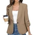 thumbnail image 1 of Women's 3/4 Sleeve Lapel Blazer Suit Jacket Coat for Women Business Casual Open Front Solid Color Work Office Blazer with Pockets Professional Attire | CSEONE,Khaki XL, 1 of 8