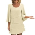 thumbnail image 1 of Women's 3/4 Sleeve Layered Dress for Women Loose Round Neck Flowy Chiffon Short Elegant Party Dresses, 1 of 5