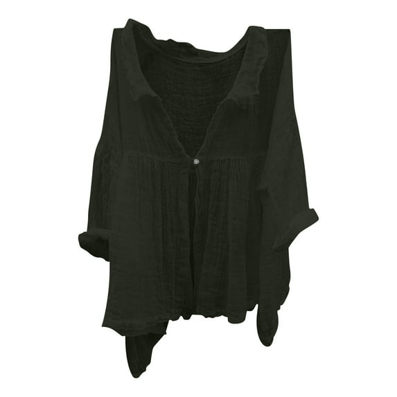 Women's 3/4 Sleeve Linen Shirt - Casual Lapel Button down Blouse - Breathable Summer Office Top (S-XXXL) | Yubnlvae (Green | XXL)