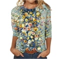 thumbnail image 1 of Women's 3/4 Sleeve Loose Fit Flowy Tunic Tops Dressy Casual Tops Vintage Summer Clothes for Teen Girls Round Neck Blouse Floal Printing Fashion 2024 Spring Elegant Shirts Multicolor T Shirts M, 1 of 5