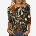 thumbnail image 1 of Women's 3/4 Sleeve Loose Fit Flowy Tunic Tops Spring Tops Vintage Flora Print Dressy Casual Tops for Lady Summer Clothes for Teen Girls Fashion 2024 Round Neck Blouse Khaki T Shirts L, 1 of 5