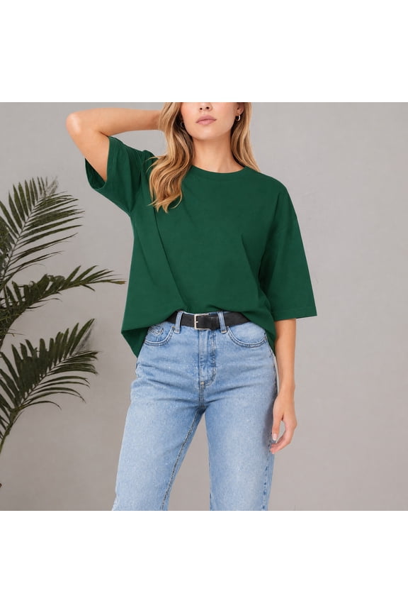 Women's 3/4 Sleeve Loose Fit T Shirt, Round Neck Casual Basic Tee with Breathable Stretchy Fabric, Lightweight Plain Pullover Top for Spring Summer Daily Wear Army Green XXXL