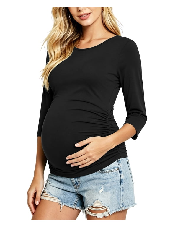Women's 3/4 Sleeve Maternity Tops Shirts Ruched Maternity Clothes