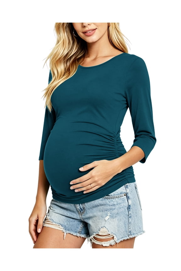 Women's 3/4 Sleeve Maternity Tops Shirts Ruched Maternity Clothes
