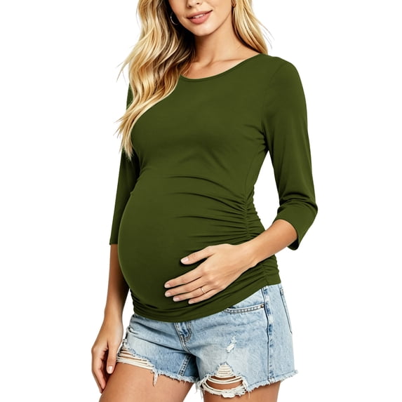 Women's 3/4 Sleeve Maternity Tops Shirts Ruched Maternity Clothes
