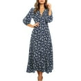 thumbnail image 1 of Women's 3/4 Sleeve Maxi Dress Button-Down Floral Print Long Dresses V-Neck Casual High Waist Boho Dress, 1 of 7
