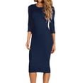 thumbnail image 1 of Women's 3/4 Sleeve Midi Bodycon Dress (Navy, Large), 1 of 7