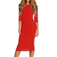 thumbnail image 1 of Women's 3/4 Sleeve Midi Bodycon Dress (Red, Large), 1 of 2