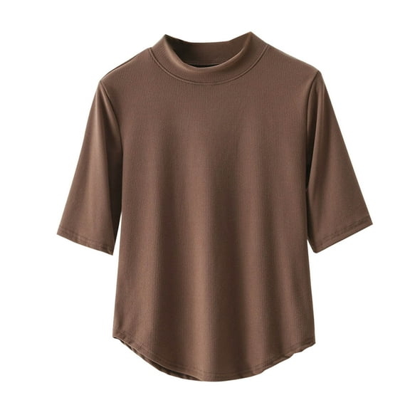 Women's 3/4 Sleeve Mock Neck Basic Loose T-Shirt Elegant Top