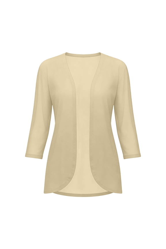 Women's 3/4 Sleeve Open Front Cardigan Summer Casual Basic Lightweight Shawl Coat Daily Walking Beach Cover Up Tops