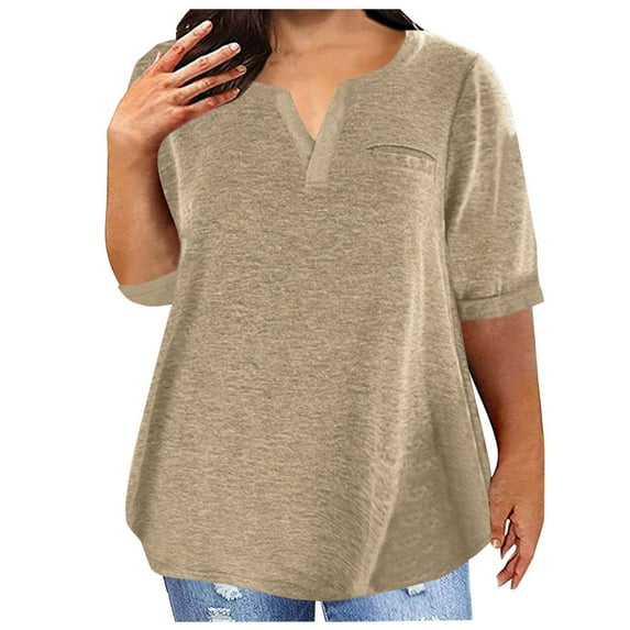 Women's 3/4 Sleeve Oversized Tee - V-Neck Solid Color Relaxed Fit T-Shirt