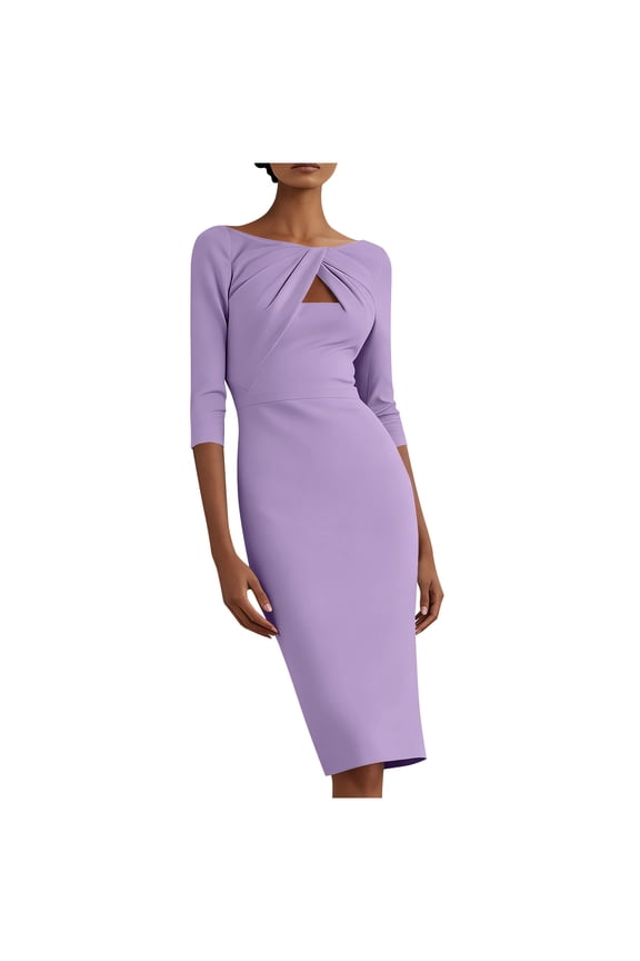 Women's 3/4 Sleeve Pencil Dress Boat Neck Cutout Elegant Wear to Work Business Dress Bodycon Midi Sheath Dresses